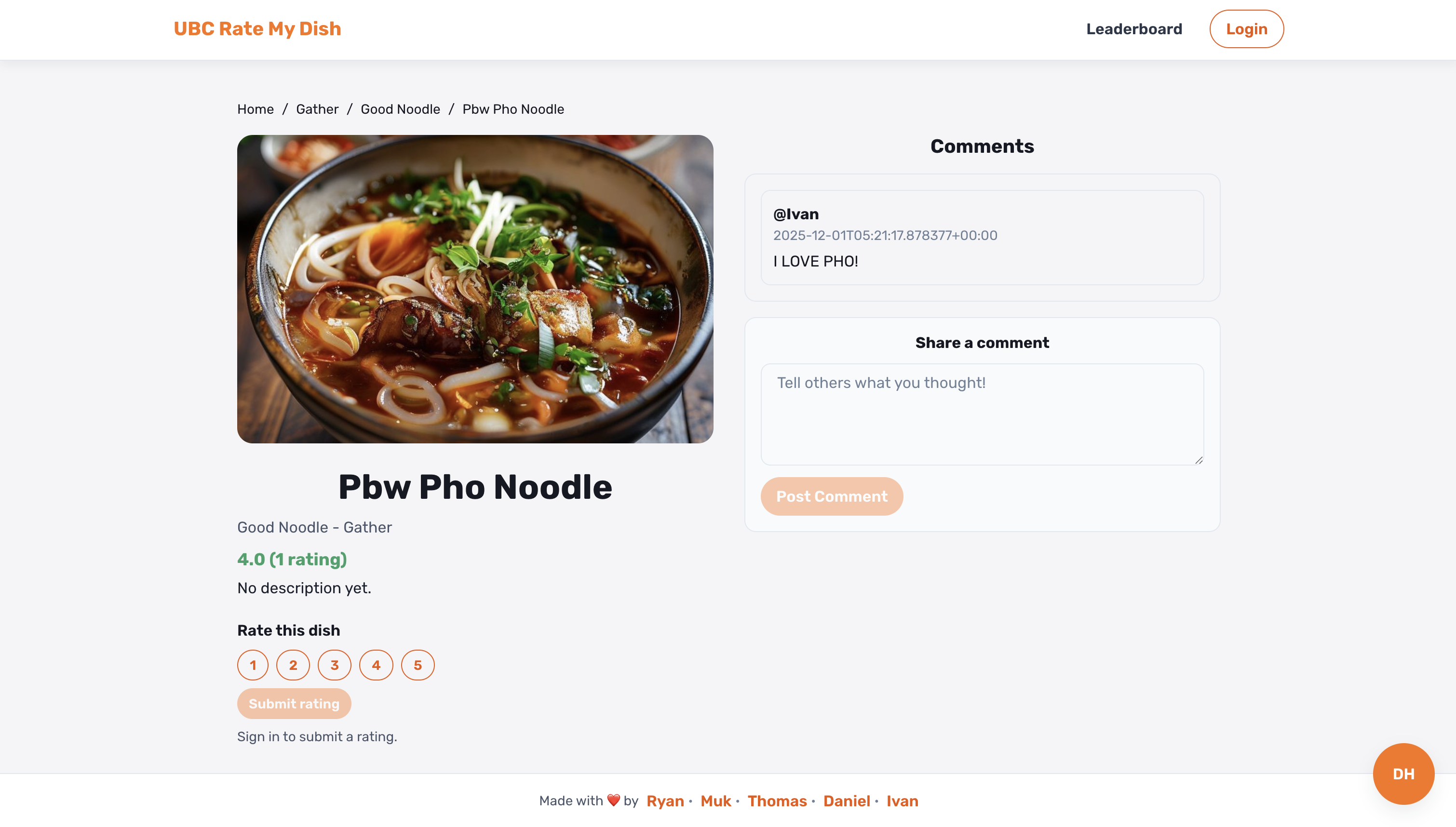 Rate My Dish UBC dish detail